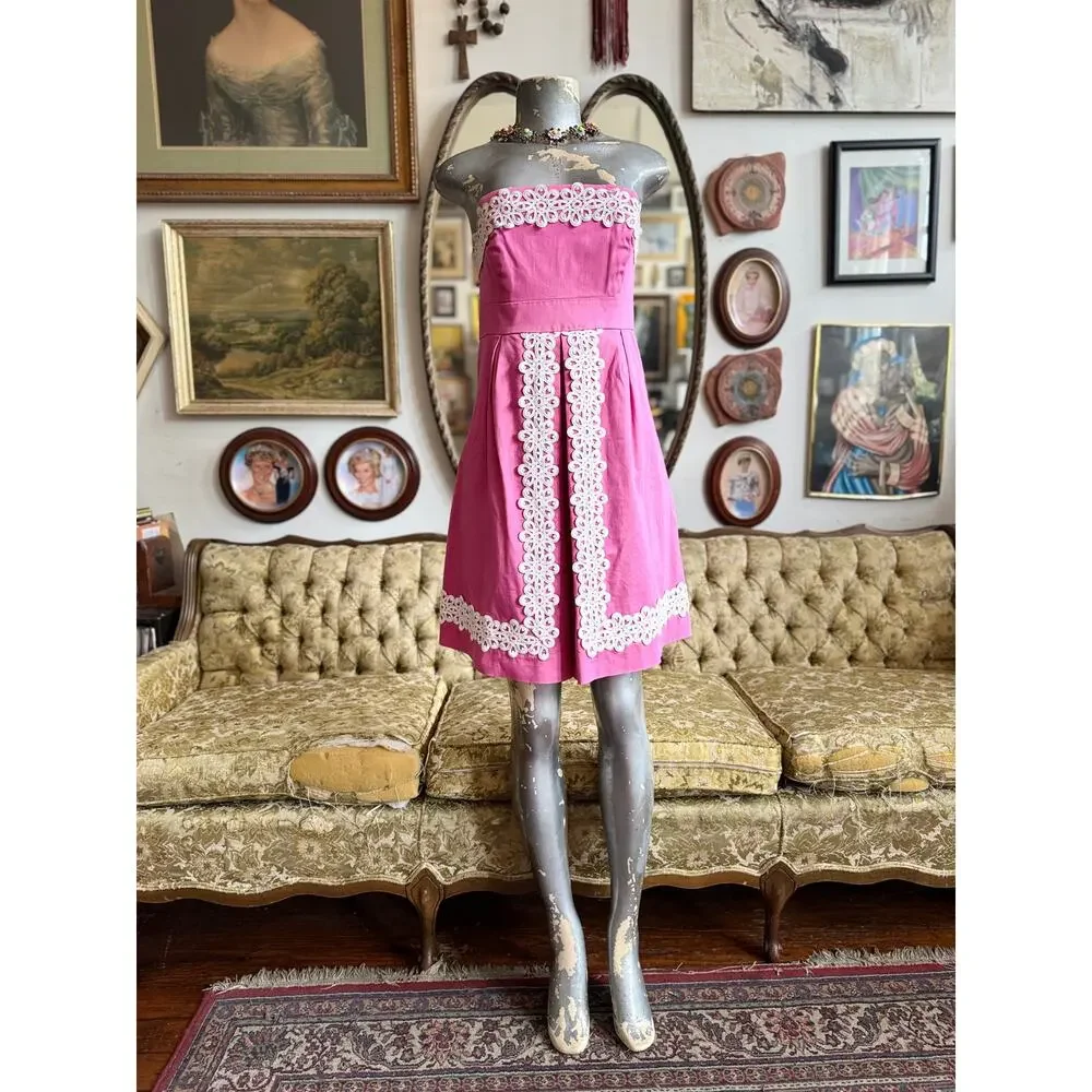 Lilly Pulitzer Pink Betsey Strapless Dress Size 6 - Picture 2 of 6